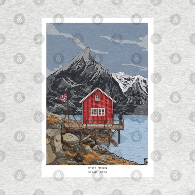 Rorbu Bergen Vestland Norway Illustration by Wall-Art-Sketch